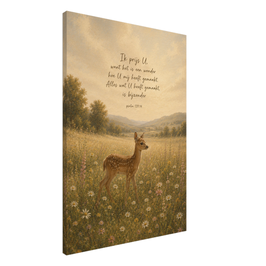 Psalm 139 christelijk canvas met hert in landschap – U doorgrondt en kent mij – Grace Studio