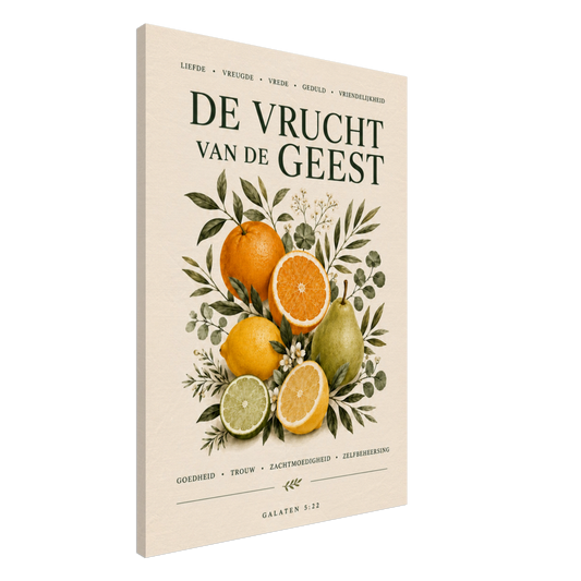De vruchten van de Geest christelijk canvas met fruit en groene bladeren – Grace Studio
