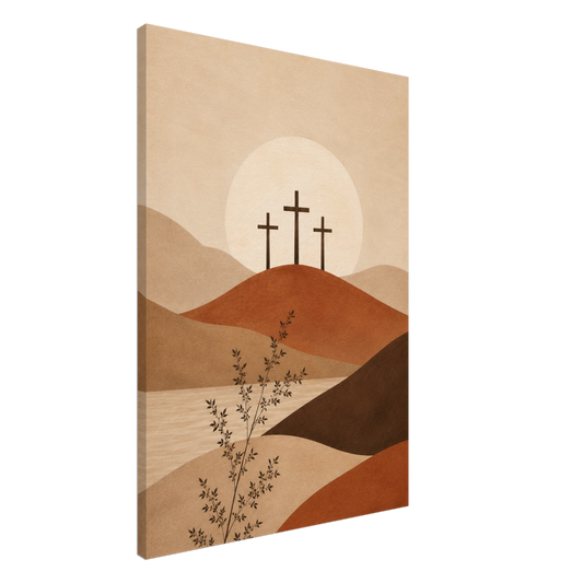 Het Kruis christelijk canvas met drie kruisen aan de horizon – Grace Studio