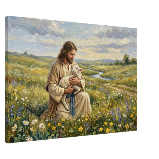 Jezus en het lam christelijk canvas met Jezus als de Goede Herder – Grace Studio