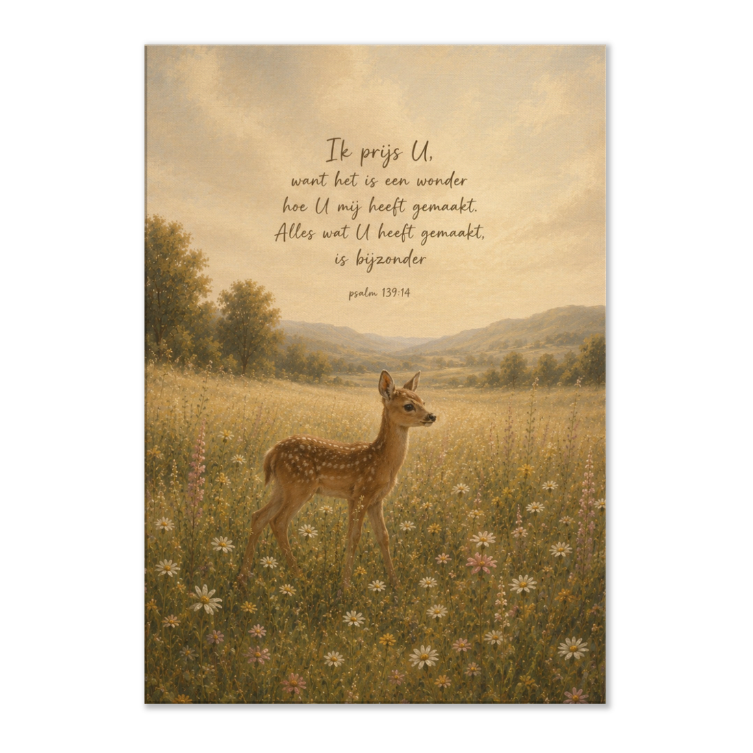 Psalm 139 canvas met hert in landschap – U doorgrondt en kent mij – Grace Studio