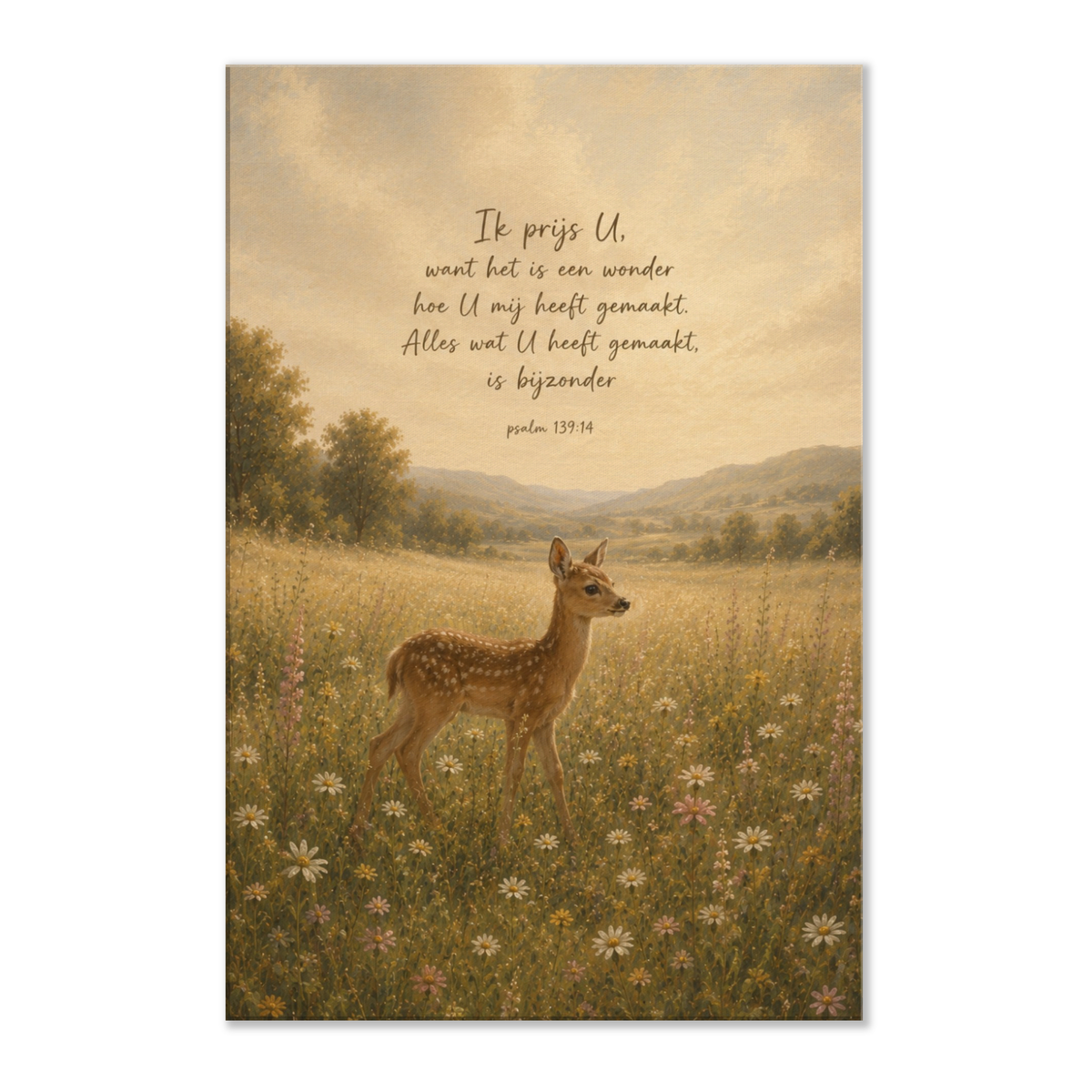 Psalm 139 christelijk canvas met hert in landschap – dik canvas 60x90 cm – Grace Studio