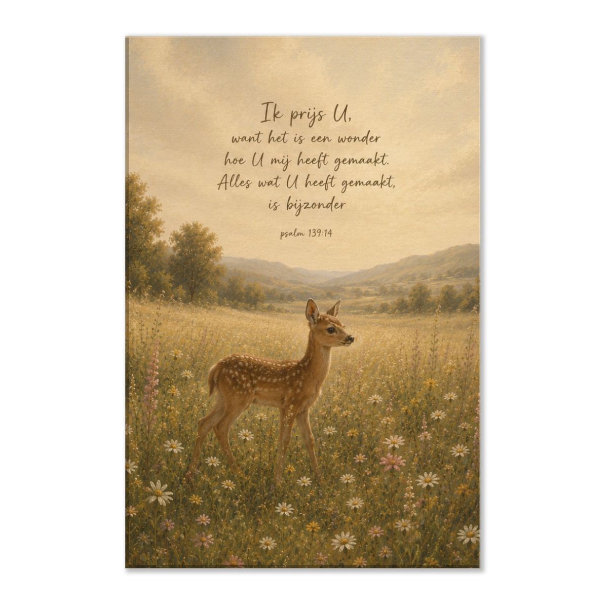 Psalm 139 christelijk canvas met hert in landschap – dik canvas 40x60 cm – Grace Studio