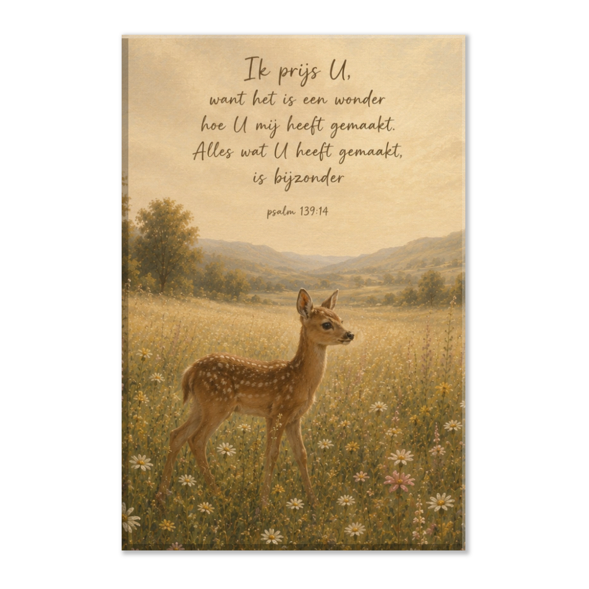 Psalm 139 christelijk canvas met hert in landschap – dik canvas 20x30 cm – Grace Studio