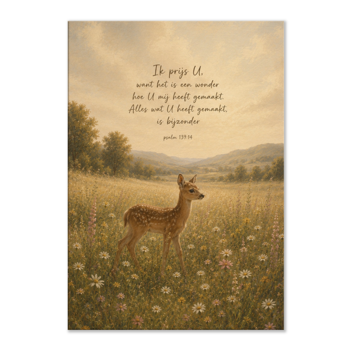 Psalm 139 christelijk canvas met hert in landschap – dik canvas 70x100 cm – Grace Studio