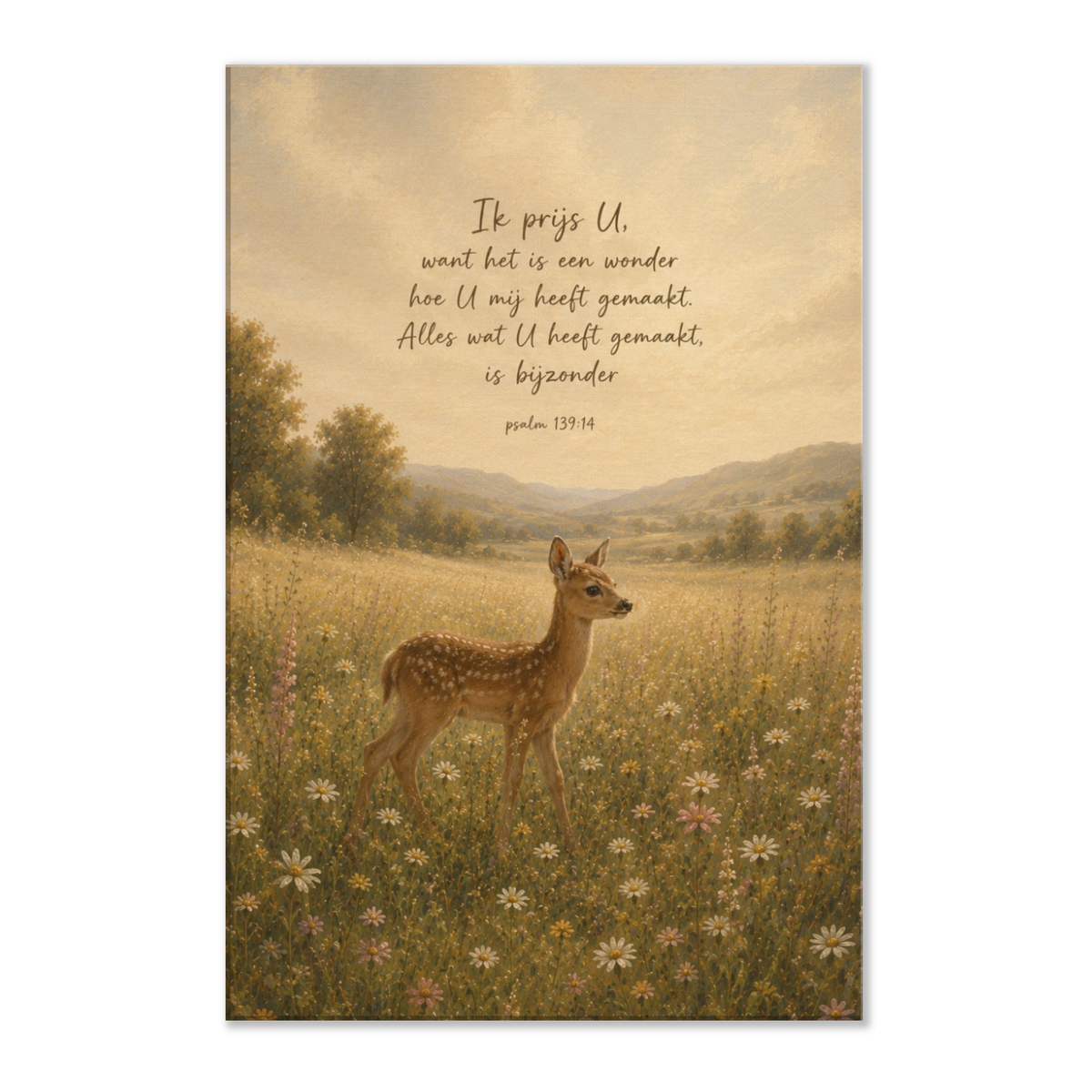 Psalm 139 christelijk canvas met hert in landschap – dik canvas 50x75 cm – Grace Studio