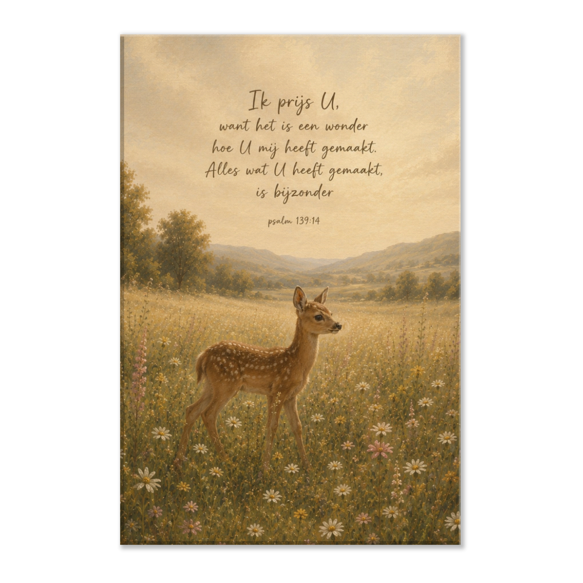 Psalm 139 christelijk canvas met hert in landschap – dun canvas 30x45 cm – Grace Studio