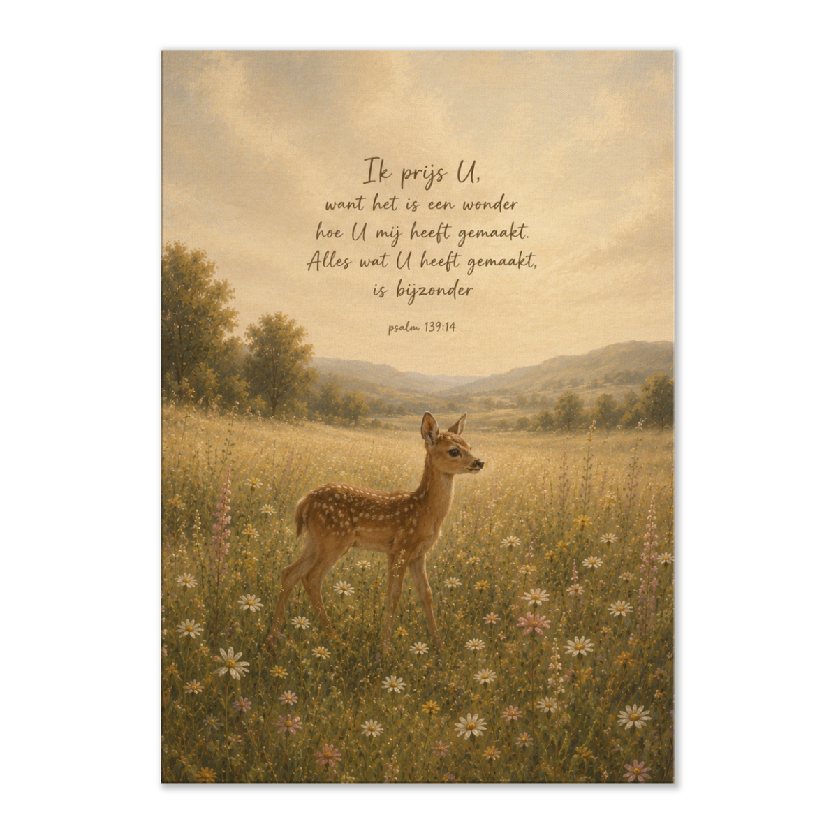 Psalm 139 christelijk canvas met hert in landschap – dun canvas 70x100 cm – Grace Studio