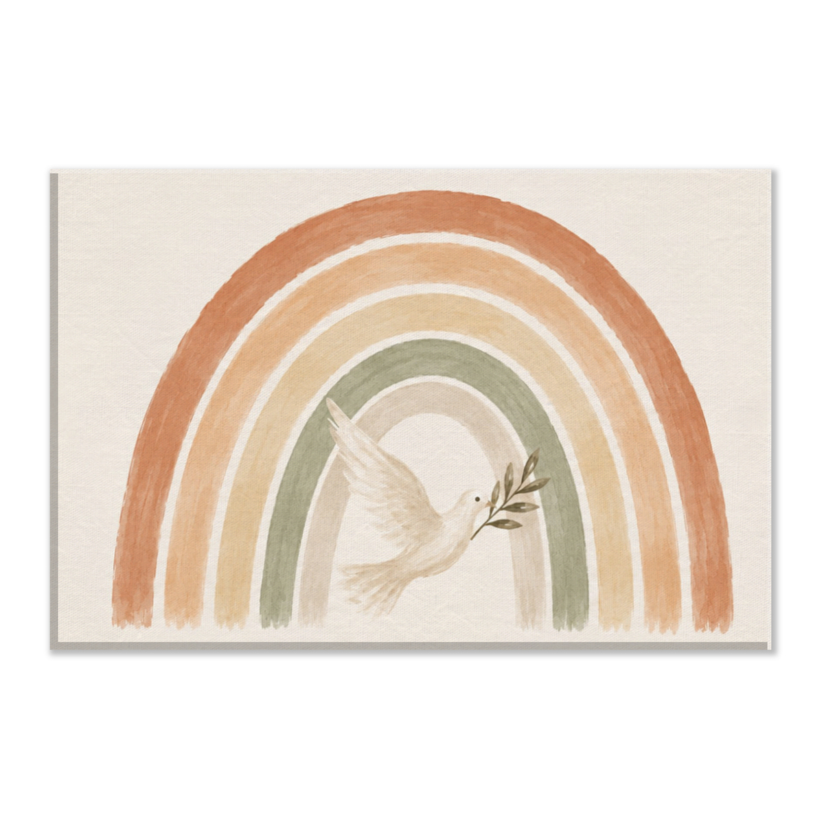 De Belofte christelijk canvas met regenboog en witte duif – dun canvas 20x30 cm – Grace Studio