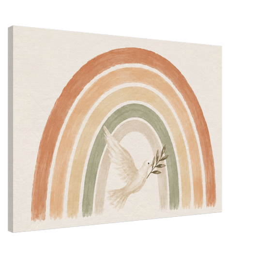 De Belofte christelijk canvas met regenboog en witte duif – Grace Studio