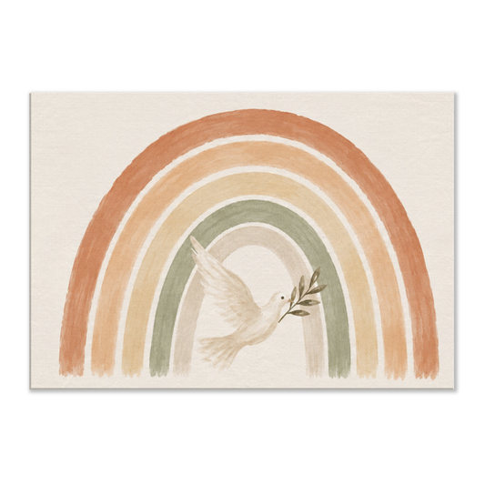De Belofte christelijk canvas met regenboog en witte duif – dik canvas 70x100 cm – Grace Studio