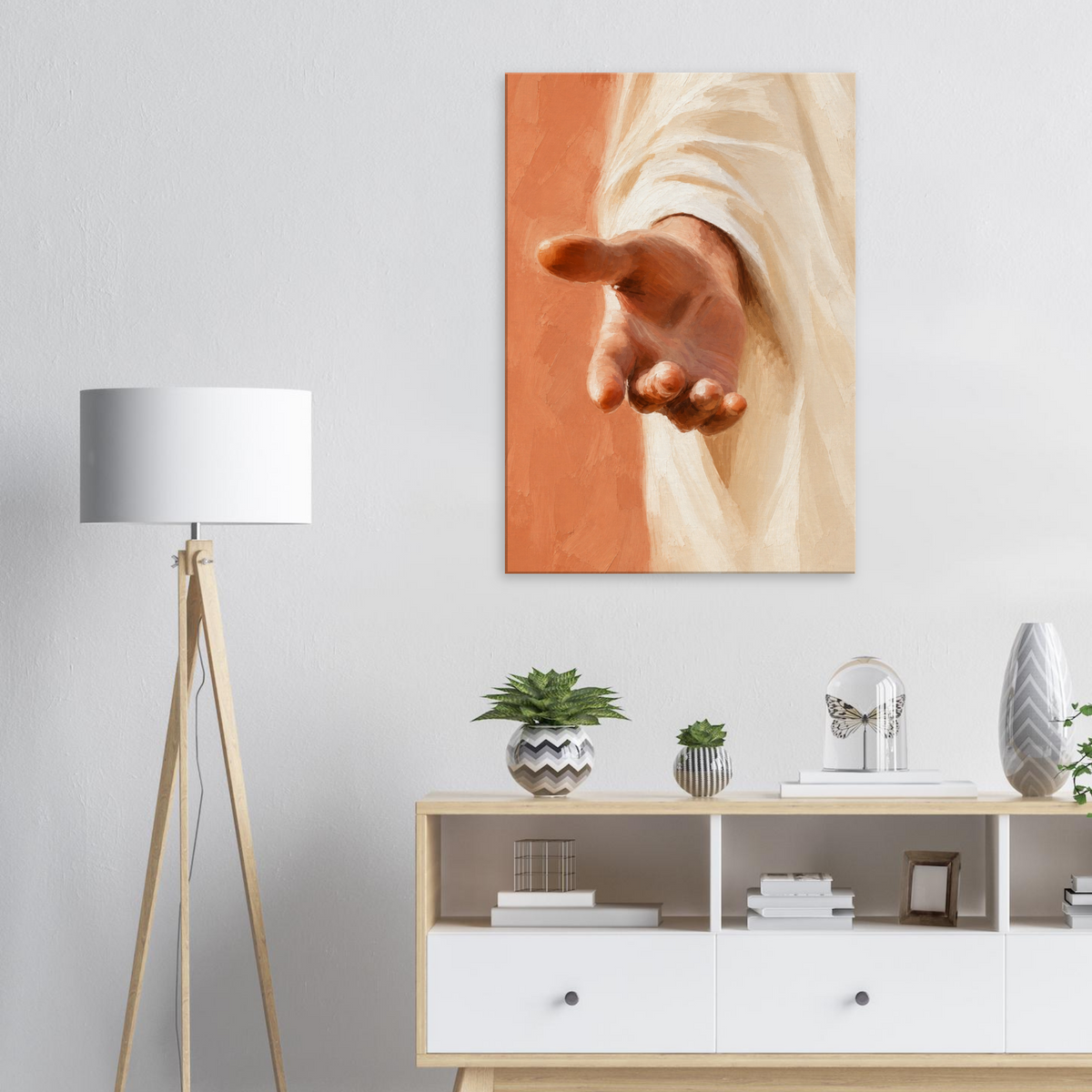De Uitgestrekte Hand christelijk canvas met de uitgestrekte hand van Jezus – Grace Studio