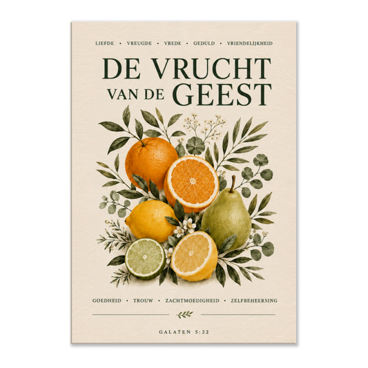 De vruchten van de Geest christelijk canvas met fruit en groene bladeren – Grace Studio