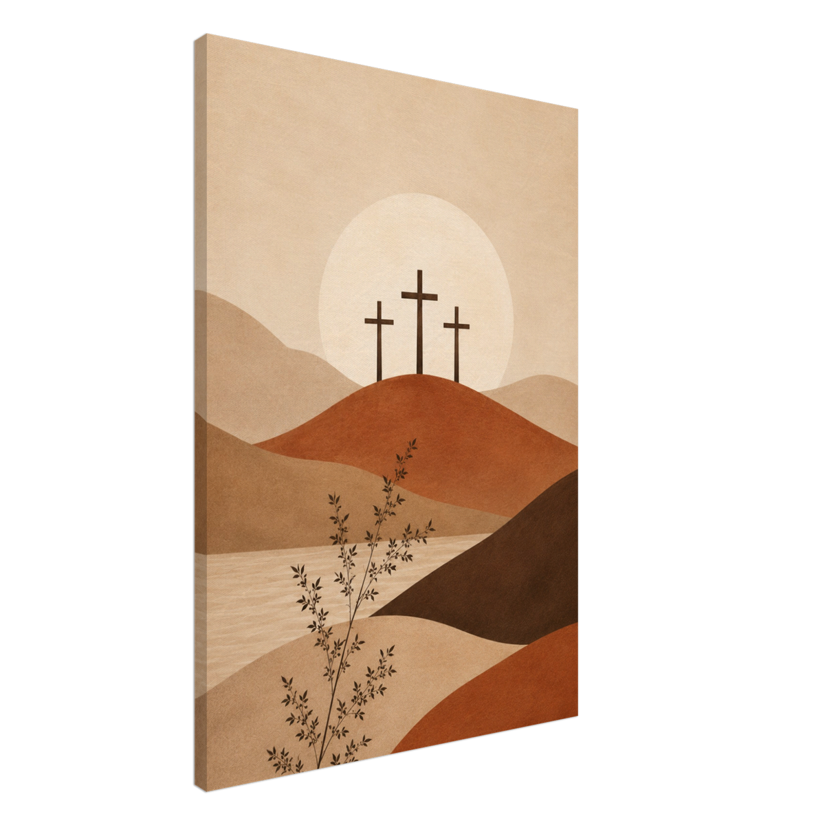 Het Kruis christelijk canvas met drie kruisen aan de horizon – Grace Studio