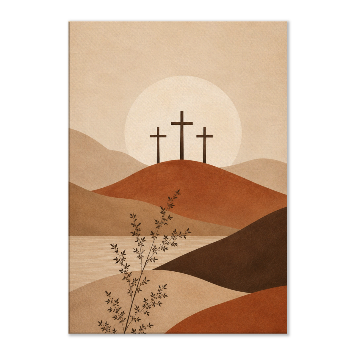 Het Kruis christelijk canvas met drie kruisen aan de horizon – Grace Studio