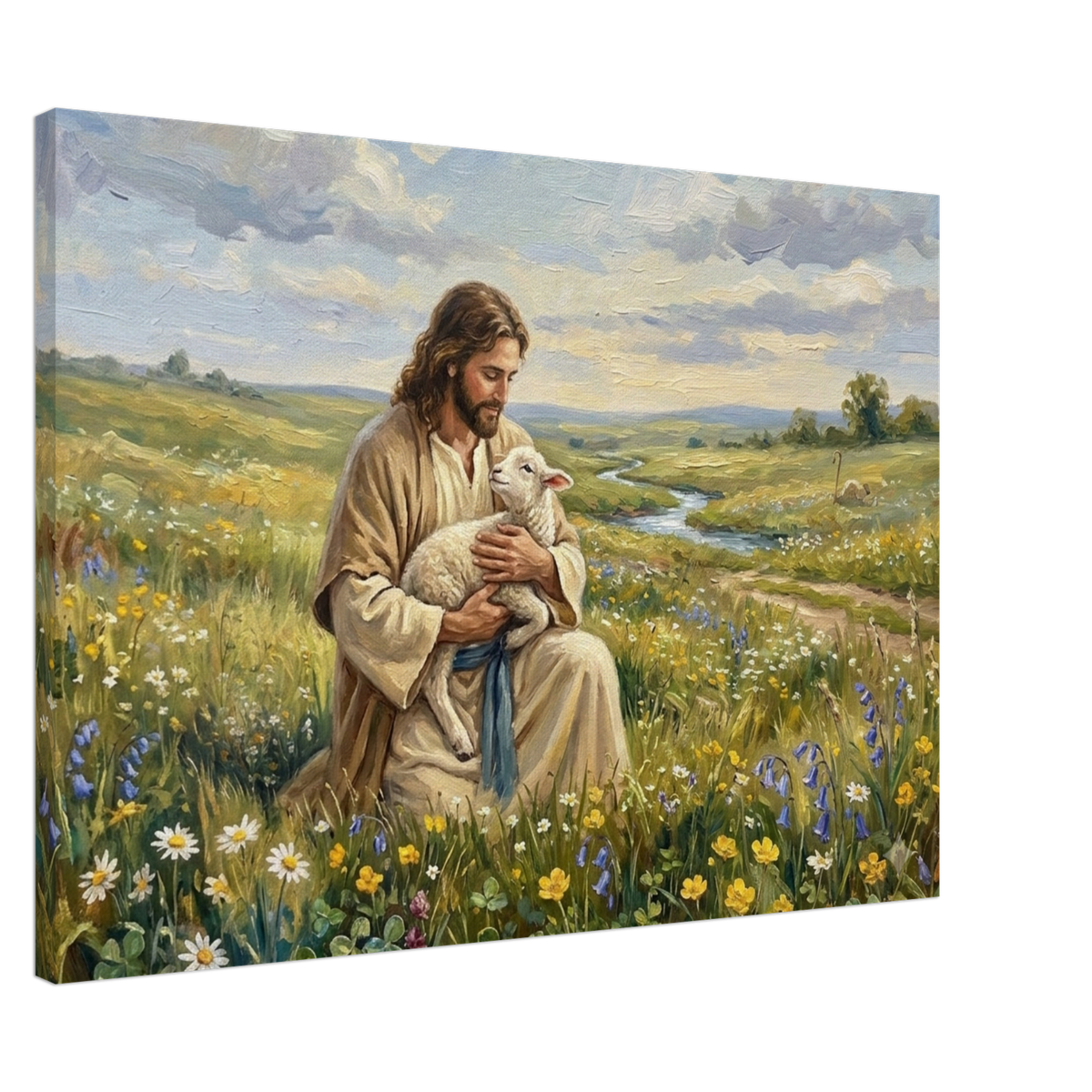 Jezus en het lam christelijk canvas met Jezus als de Goede Herder – Grace Studio