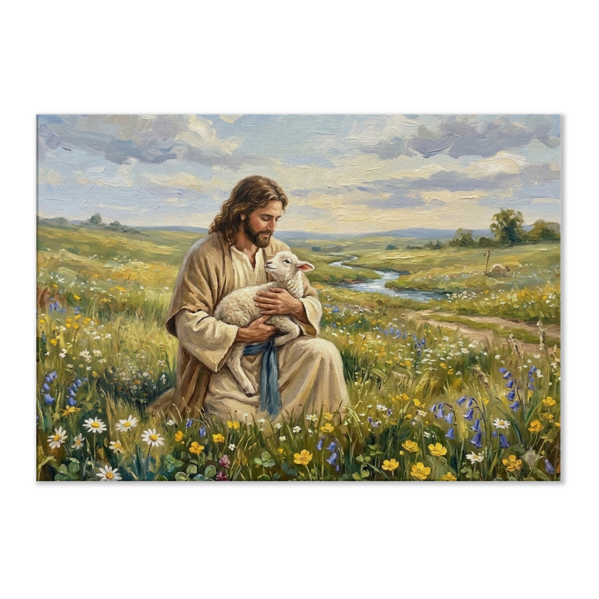 Jezus en het lam christelijk canvas met Jezus als de Goede Herder – Grace Studio