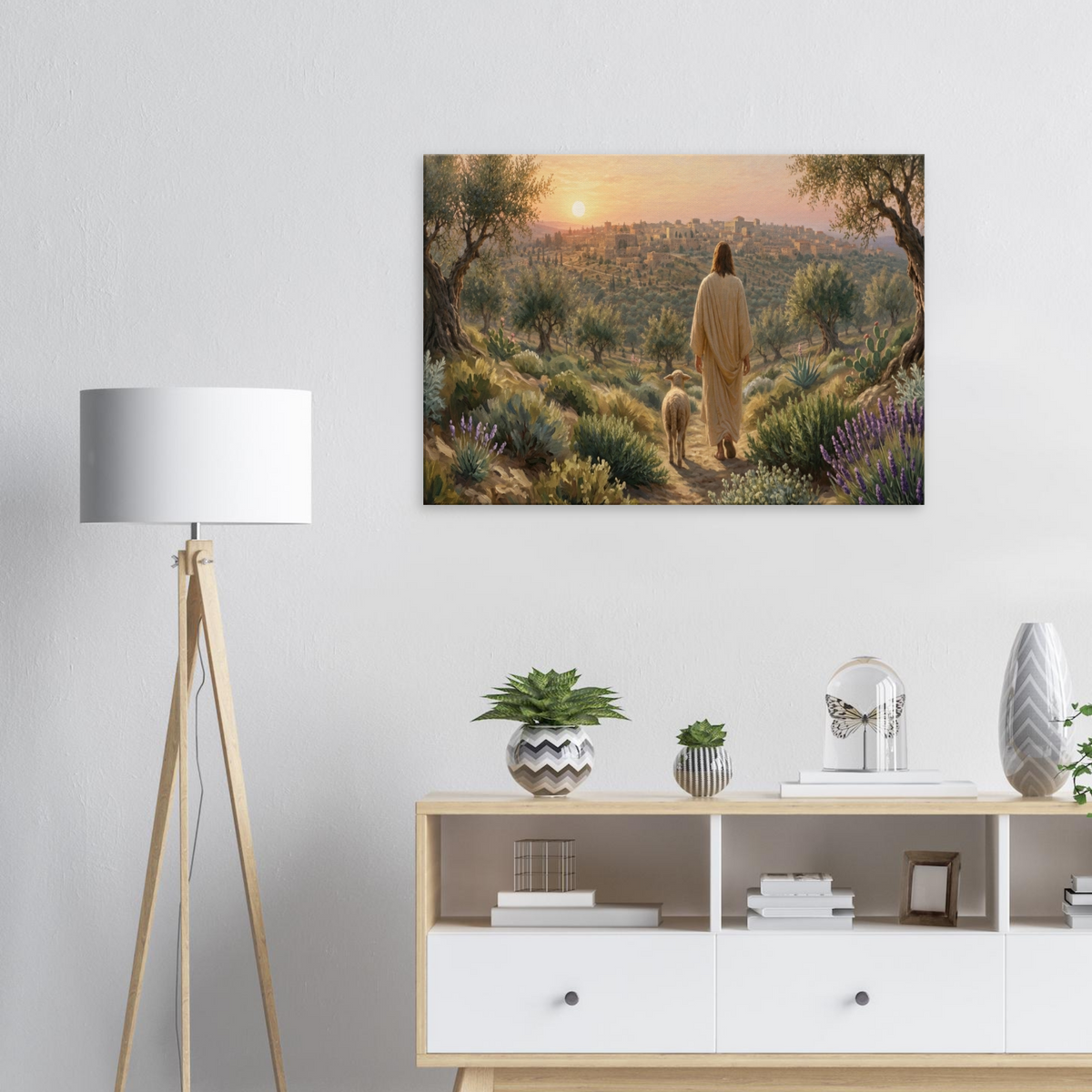 Jezus op de Olijfberg christelijk canvas met Jeruzalem op de achtergrond – Grace Studio