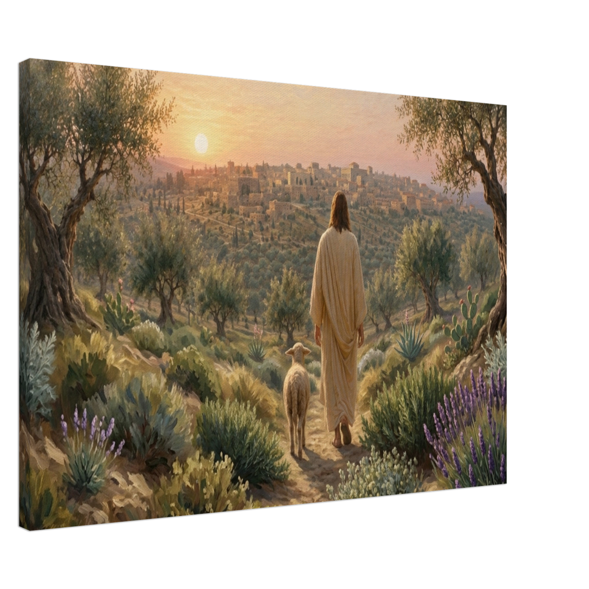 Jezus op de Olijfberg christelijk canvas met Jeruzalem op de achtergrond – Grace Studio