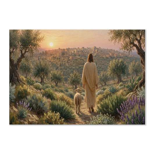 Jezus op de Olijfberg christelijk canvas met Jeruzalem op de achtergrond – Grace Studio