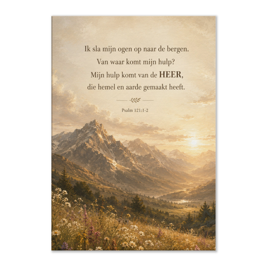 Psalm 121 christelijk canvas met berglandschap – Mijn hulp komt van de Heere – Grace Studio