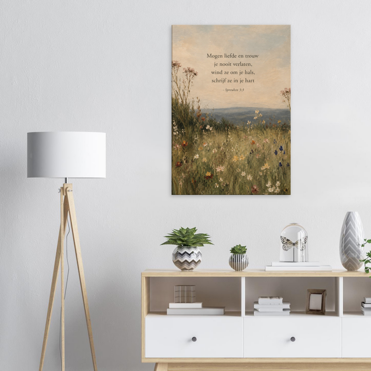 Spreuken 3:3 christelijk canvas met wilde bloemen – Liefde en trouw – Grace Studio