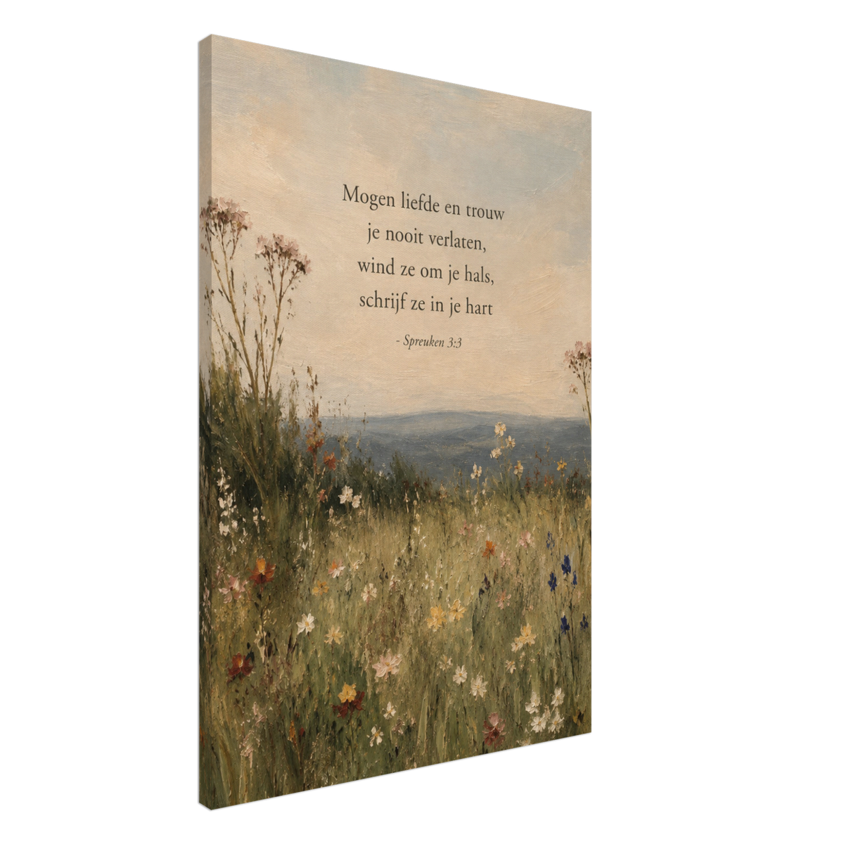 Spreuken 3:3 christelijk canvas met wilde bloemen – Liefde en trouw – Grace Studio