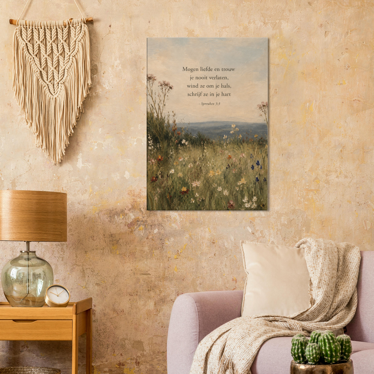 Spreuken 3:3 christelijk canvas met wilde bloemen – Liefde en trouw – Grace Studio