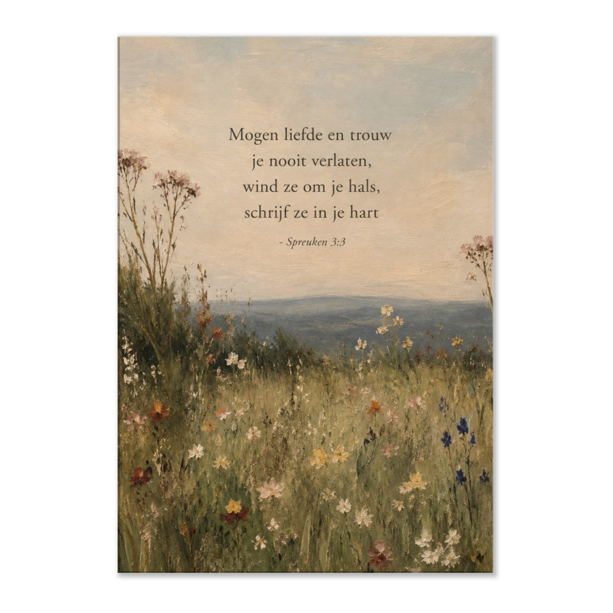 Spreuken 3:3 christelijk canvas met wilde bloemen – Liefde en trouw – Grace Studio