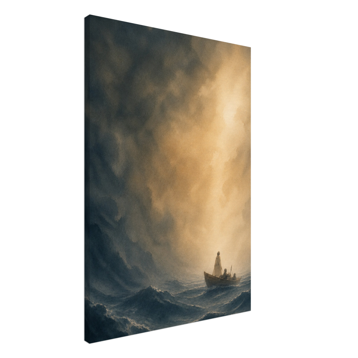 Storm op het water christelijk canvas met boot op woelige zee – Grace Studio