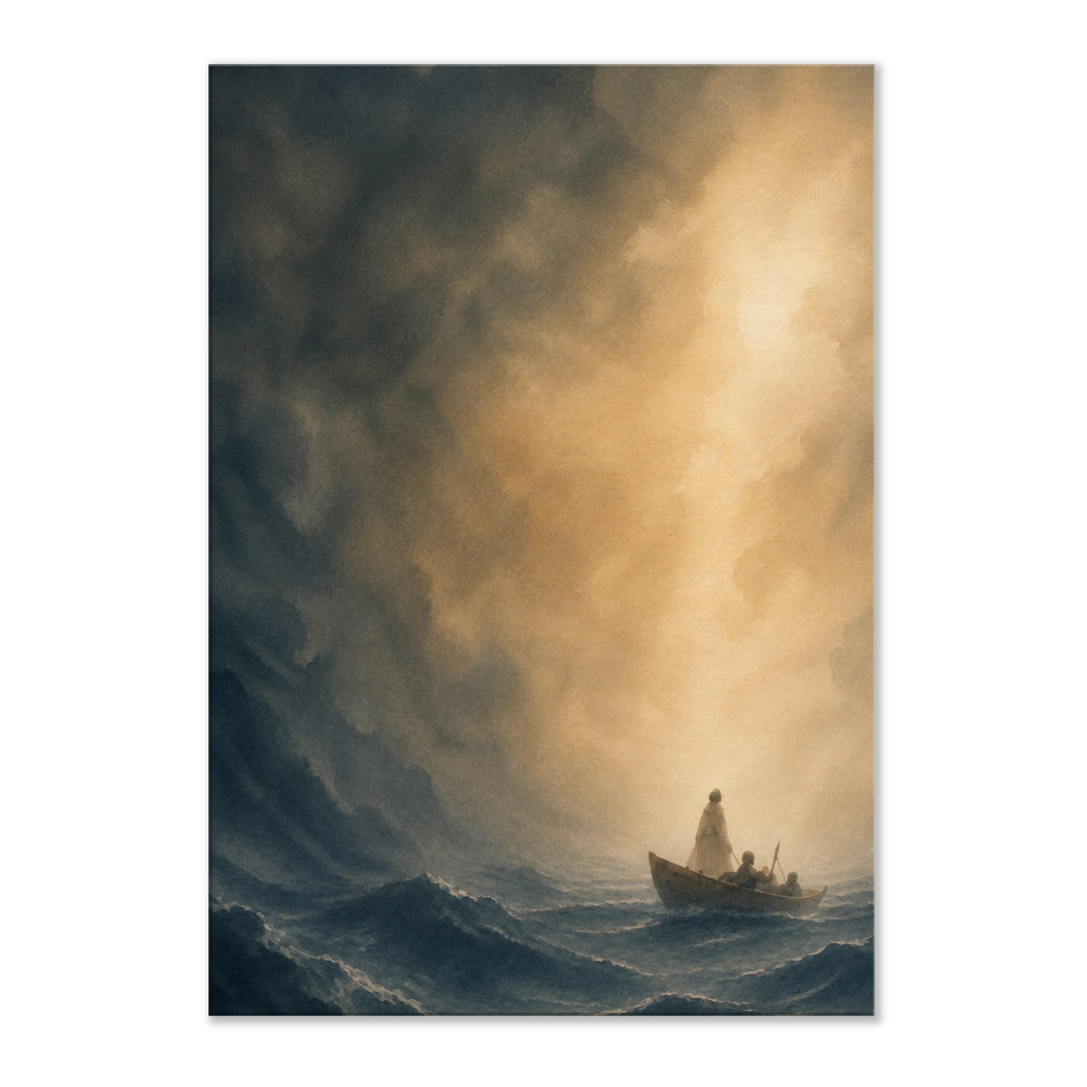 Storm op het water christelijk canvas met boot op woelige zee – Grace Studio