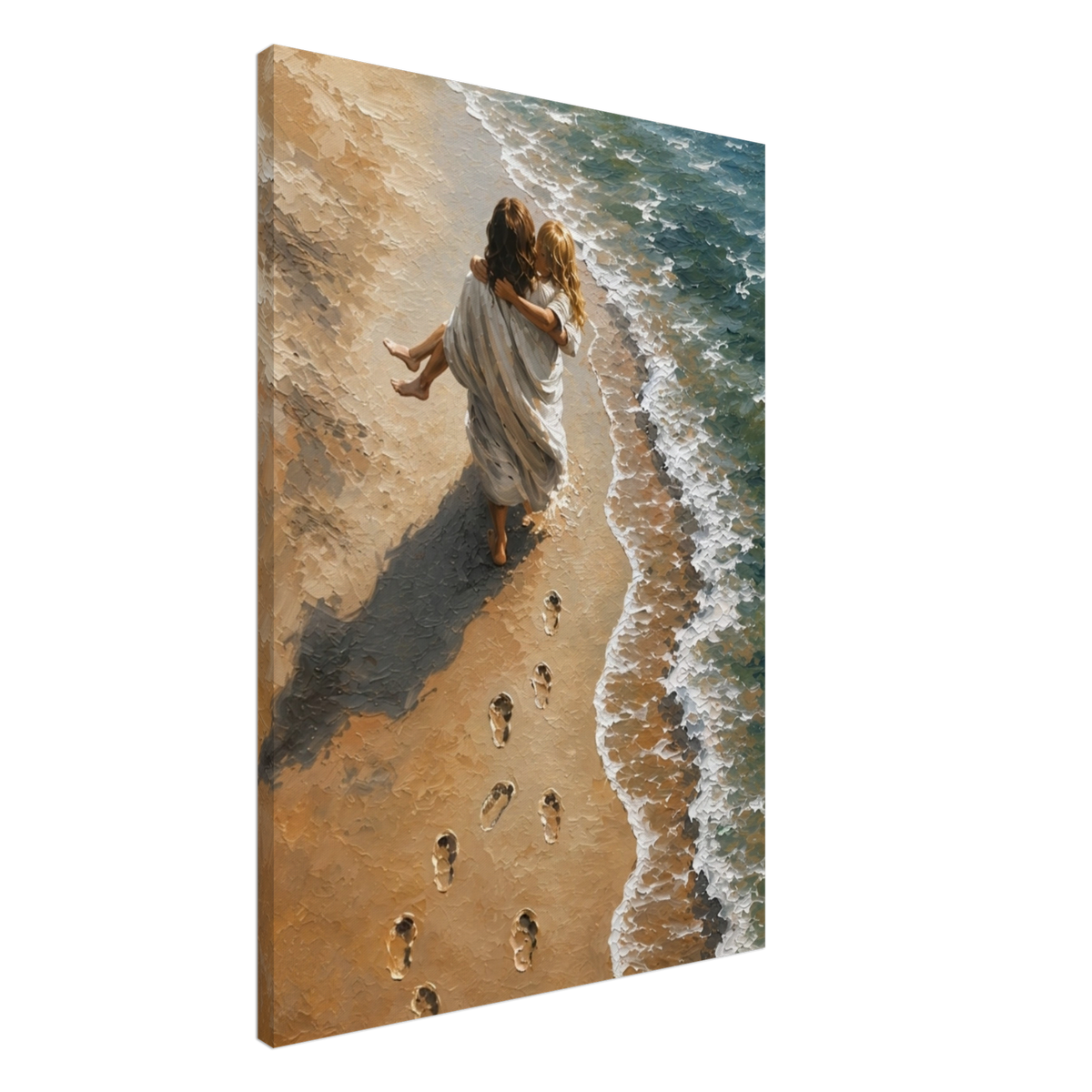 Voetstappen in het zand christelijk canvas met voetstappen langs de kust – Grace Studio