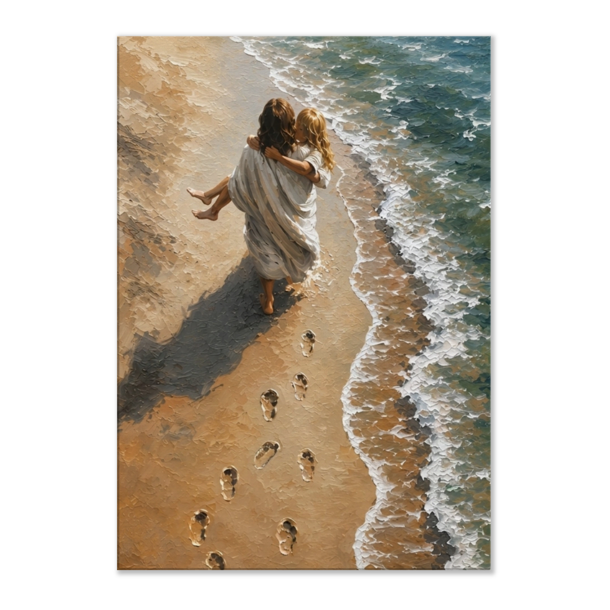 Voetstappen in het zand christelijk canvas met voetstappen langs de kust – Grace Studio