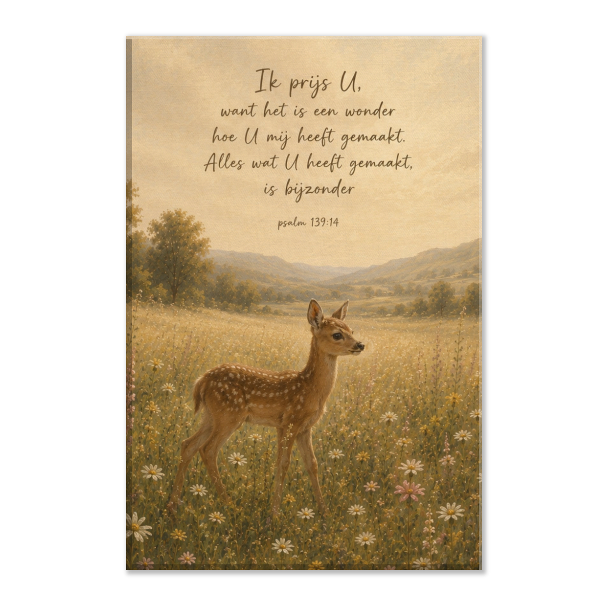 Psalm 139 christelijk canvas met hert in landschap – dun canvas 20x30 cm – Grace Studio
