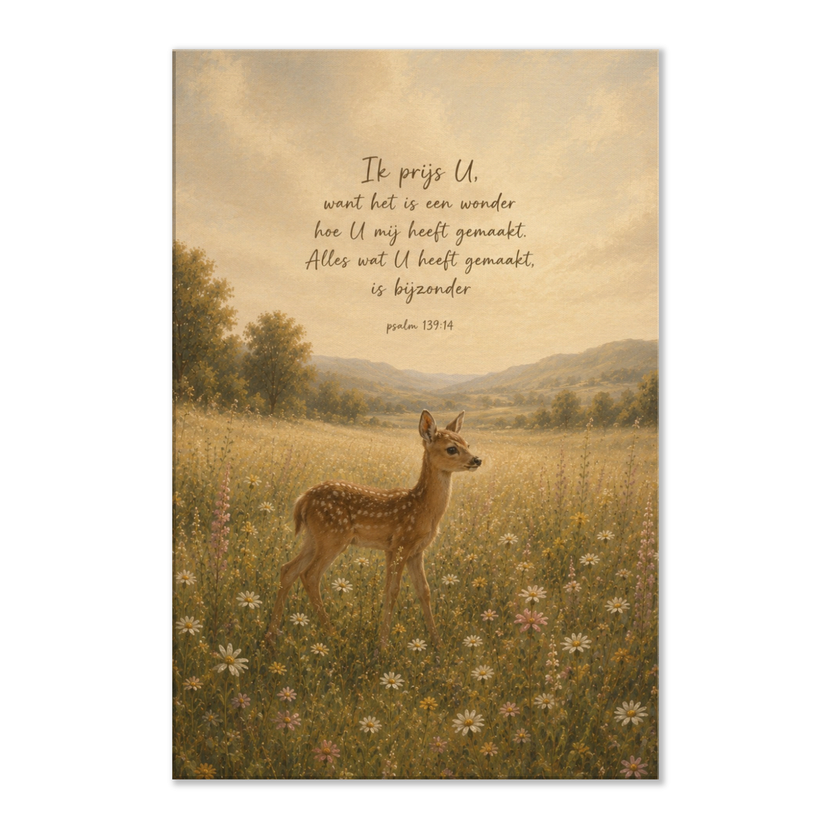 Psalm 139 christelijk canvas met hert in landschap – dun canvas 50x75 cm – Grace Studio