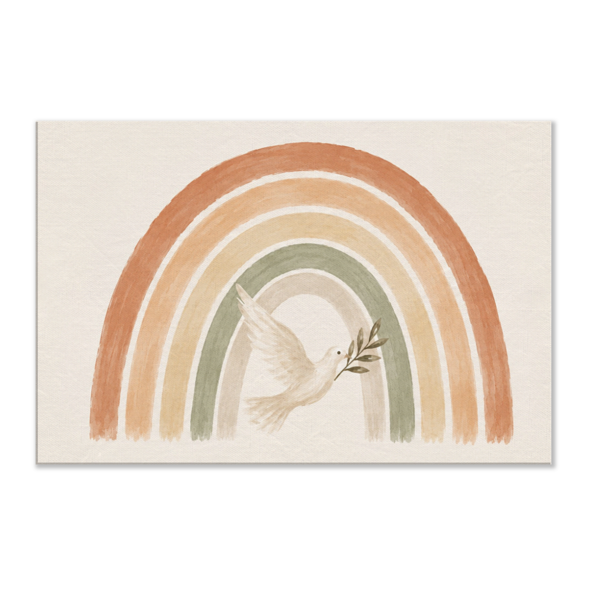 De Belofte christelijk canvas met regenboog en witte duif – dun canvas 60x90 cm – Grace Studio