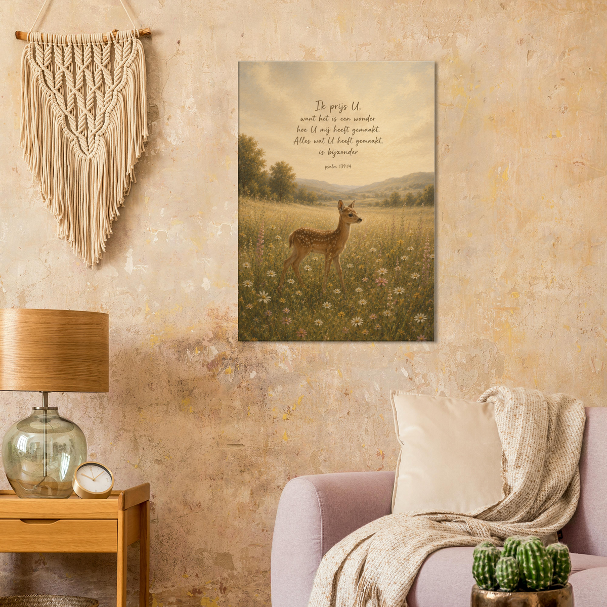 Psalm 139 christelijk canvas met hert in landschap – U doorgrondt en kent mij – Grace Studio