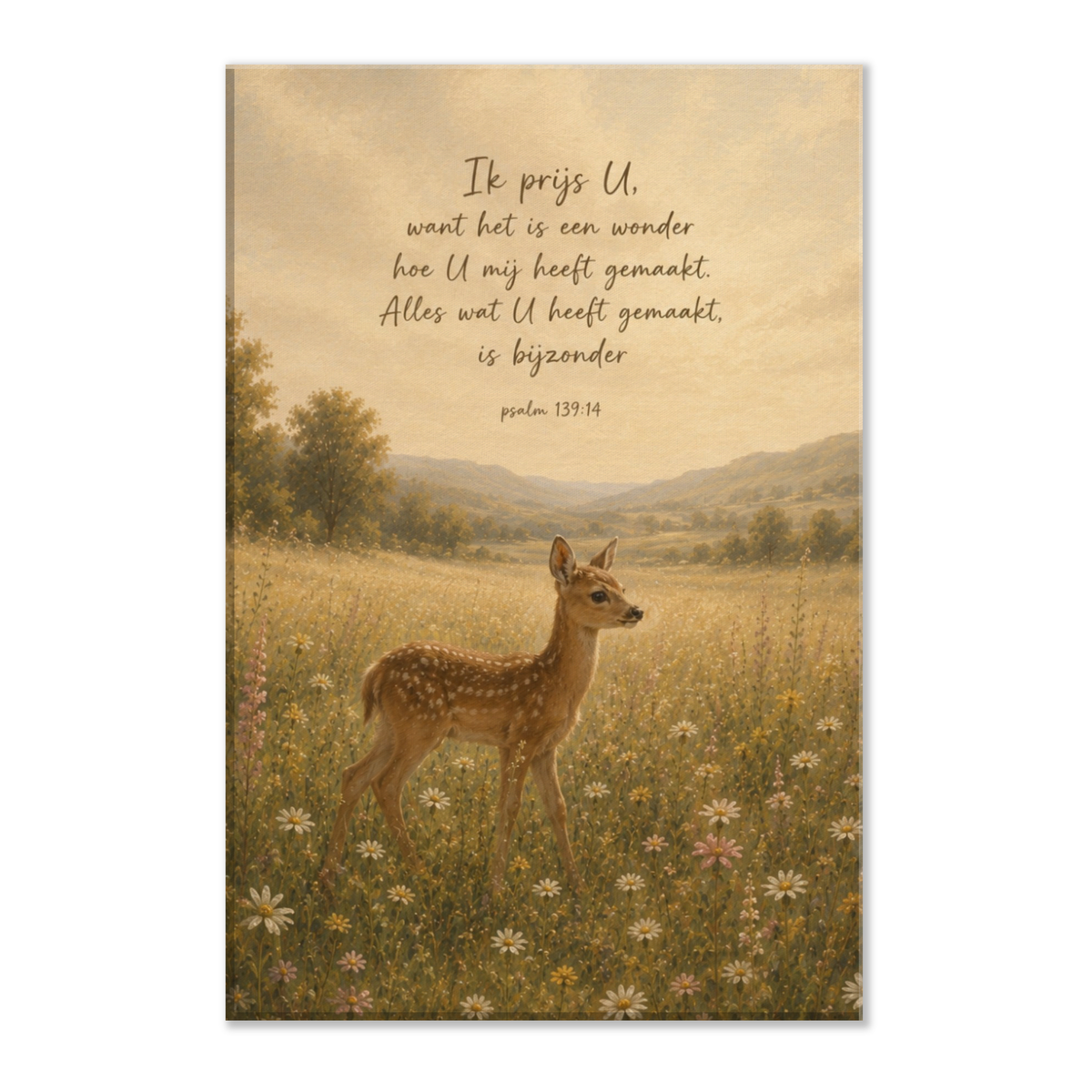 Psalm 139 christelijk canvas met hert in landschap – dik canvas 30x45 cm – Grace Studio