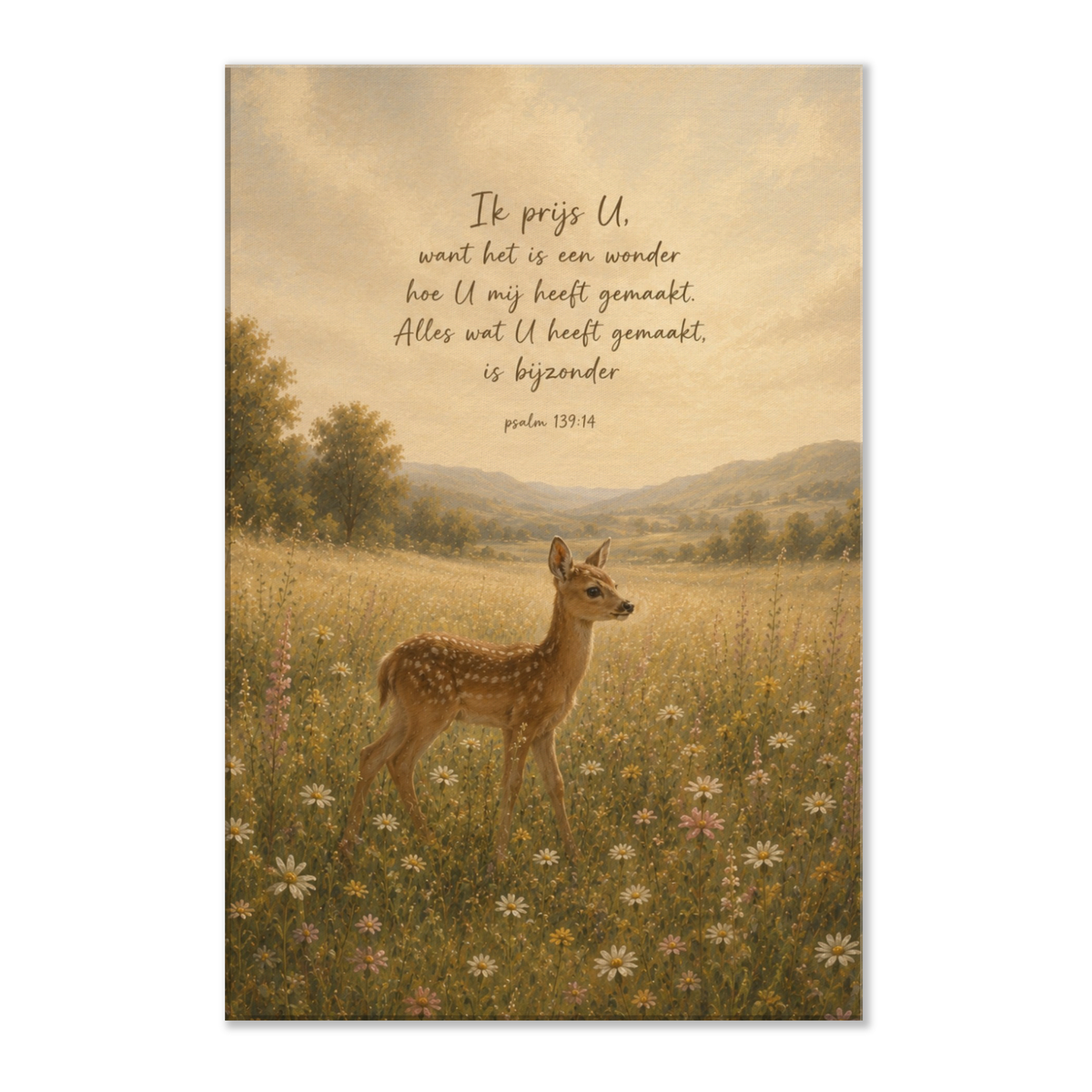 Psalm 139 christelijk canvas met hert in landschap – dun canvas 40x60 cm – Grace Studio