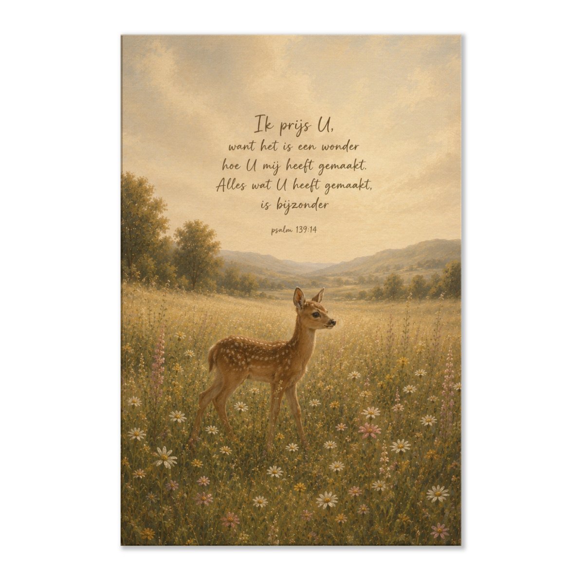Psalm 139 christelijk canvas met hert in landschap – dun canvas 60x90 cm – Grace Studio